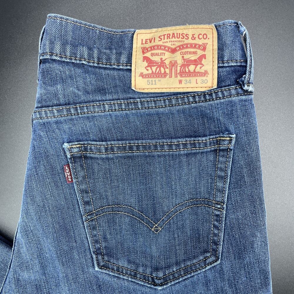 Levis 511 Jeans Men Fits 32x27.5 Blue Denim Faded Cotton Slim Fit American Adult - Picture 2 of 7